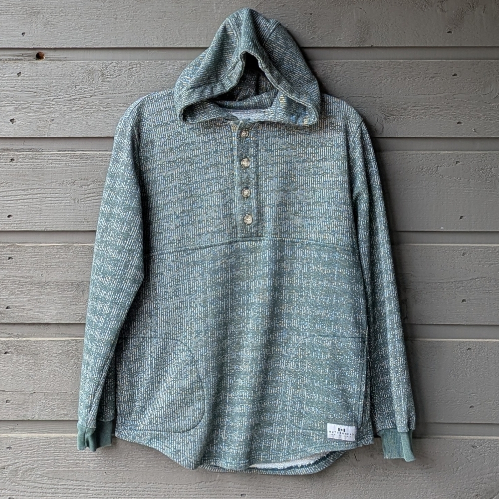 Muttonhead Green Long Sleeve Henley Hoodie Sweatshirt Size Small